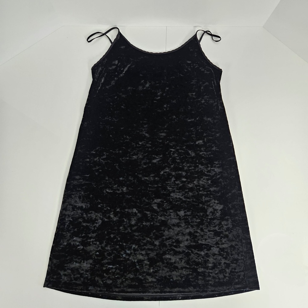 Victorias Secret Black Crushed Velvet Slip Dress XS/S Y2K Goth Glam Dark Vampy